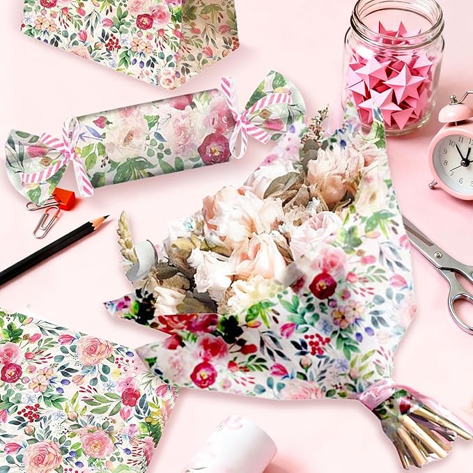 BACH AND BOUJEE 50 Sheets Flower Tissue Paper Watercolor Wildflower Gift Wrapping Paper Floral Patterned Tissue Papers Gift Wrap Crafts Packaging for Flower Wedding Birthday Christmas Party Supplies