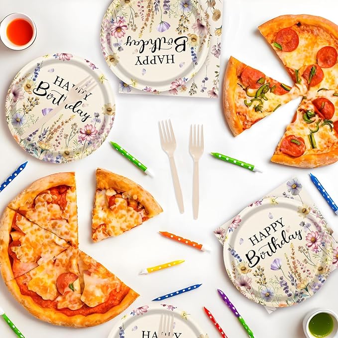 72Pcs Fall Wildflower Plates and Napkins, Floral Birthday Party Supplies Autumn Wildflower Paper Plates and Napkins Forks Tableware Decorations for Fall Picnic Tea Party Baby Shower Birthday, Serve 24
