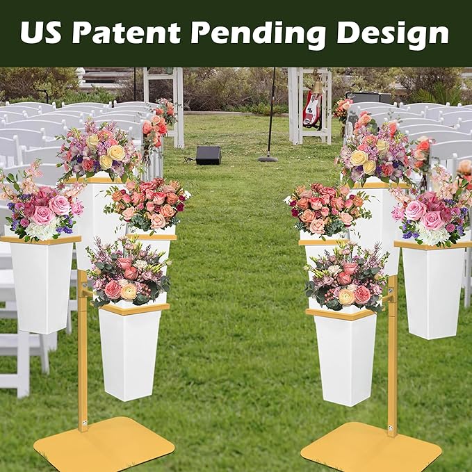 PROLEE Flower Display Stand with Buckets, Wedding Flower Cart Display Stand with Wheels,Flower Stand for Wedding Party, Events and Garden Decor (White)