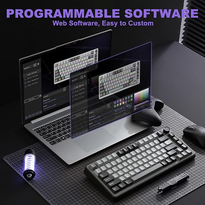 YUNZII B75 PRO Wireless Mechanical Keyboard,75% Layout with Knob,Hot Swap Gasket Structure,Creamy Pre-lubed Switches,RGB Backlit,Bluetooth/Type-C/2.4G for Win/Mac (Dark Grey, Milk Switch)