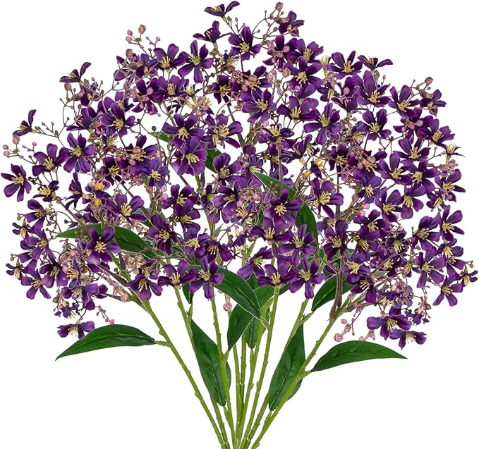 Hollyone Artificial Daphne Flowers with Long Stem 3Pcs Faux Purple Flowers 28.3” Fake Autumn Fall Silk Flowers Piacks Bouquet for Floral Arrangement Wedding Party Centerpiece Table Home Decor