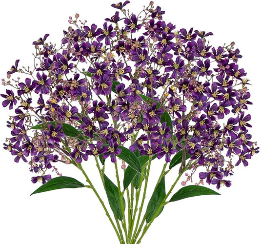 Hollyone Artificial Daphne Flowers with Long Stem 3Pcs Faux Purple Flowers 28.3” Fake Autumn Fall Silk Flowers Piacks Bouquet for Floral Arrangement Wedding Party Centerpiece Table Home Decor