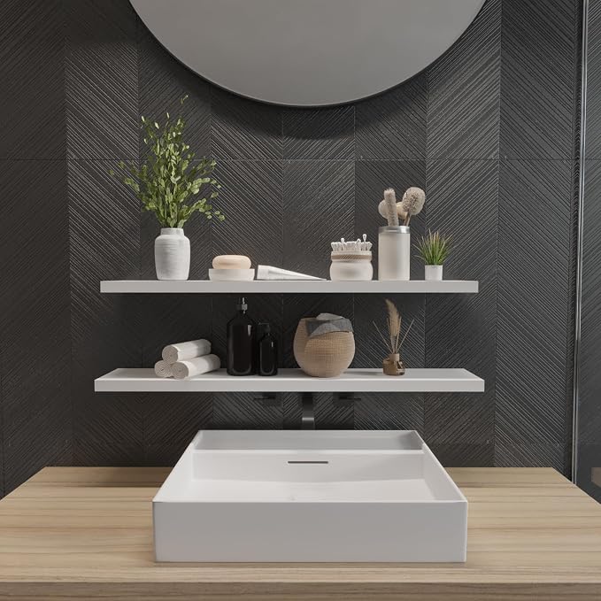 SAUMONIERES Floating Wall Shelves for Bedroom Bathroom Wall Mounted Solid Wood 36 Inches Long Shelf Set of 2, White Floating Shelves