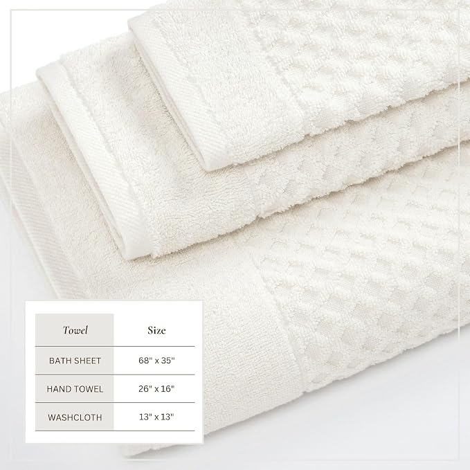 Great Bay Home Bath Towels - 100% Cotton 6 Piece Bath Sheet Set - Diamond Waffle Weave - Absorbent, Durable, Quick-Dry Towels for Bathroom (Ivory)