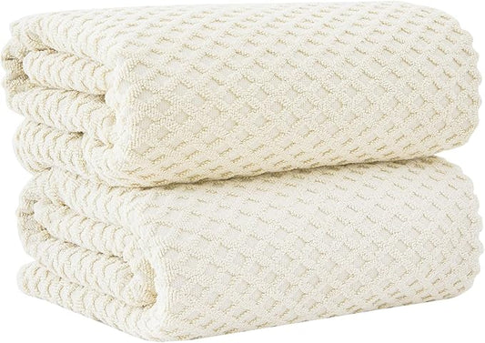 Great Bay Home Oversized Bath Sheets - 100% Cotton 2 Pack 68x35 Extra Large Towel - Absorbent, Durable, Quick-Dry Towels for Bathroom (Ivory)