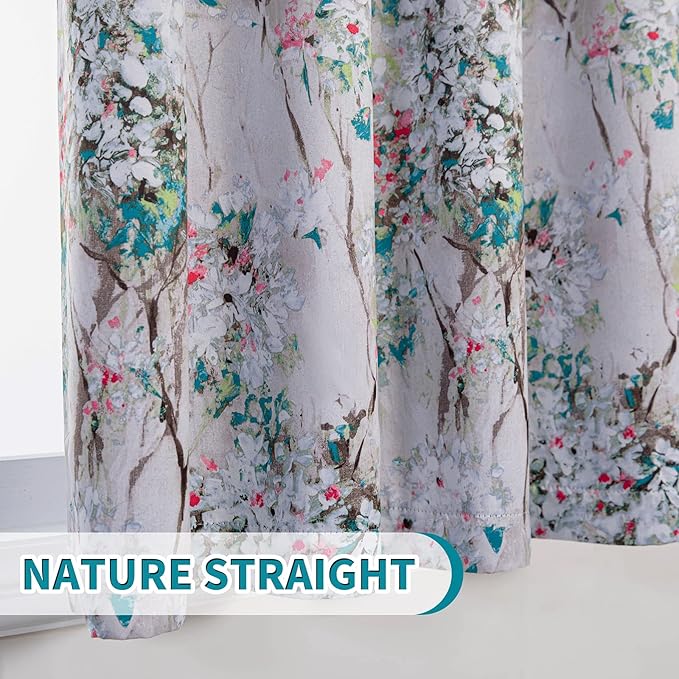 MYSKY HOME Floral Curtains 45 Inch Length for Living Room, Bathroom, Thermal Insulated Room Darkening Curtain Grommet Vintage Floral Curtains Decorative Curtains,2 Panels