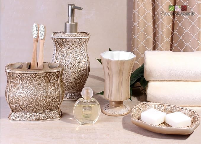 Creative Scents Victoria Bar Soap Dish for Bathroom, Beige Bar Soap Holder | Durable Resin Design - Sink/ Bath/ Shower/ Bathtub Decor