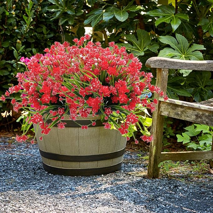 Artificial Flowers Outdoor UV Resistant Fake Plants Indoor Outside Hanging Planter Home Garden Decor, 10 Bundles (Red)