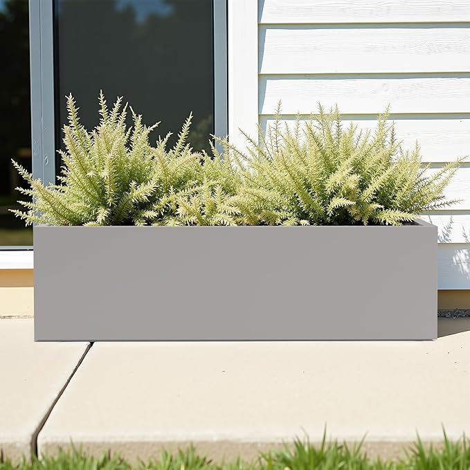 Casaphoriar Metal Planter Box 36"x9"x9", Rectangular Planter and Drainage Holes, Perfect for Outdoor Patio and Balcony Decor, Grey