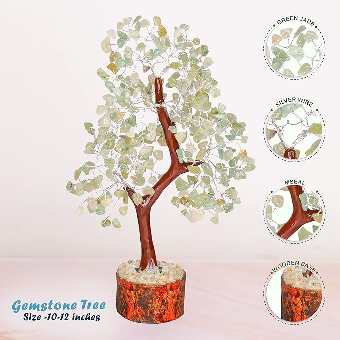 YATHABI Green Jade Crystal - Chakra Decor - Jade Stone Bonsai Tree - Feng Shui Decor - Spiritual Gift - Good Luck - Crystals Money Tree