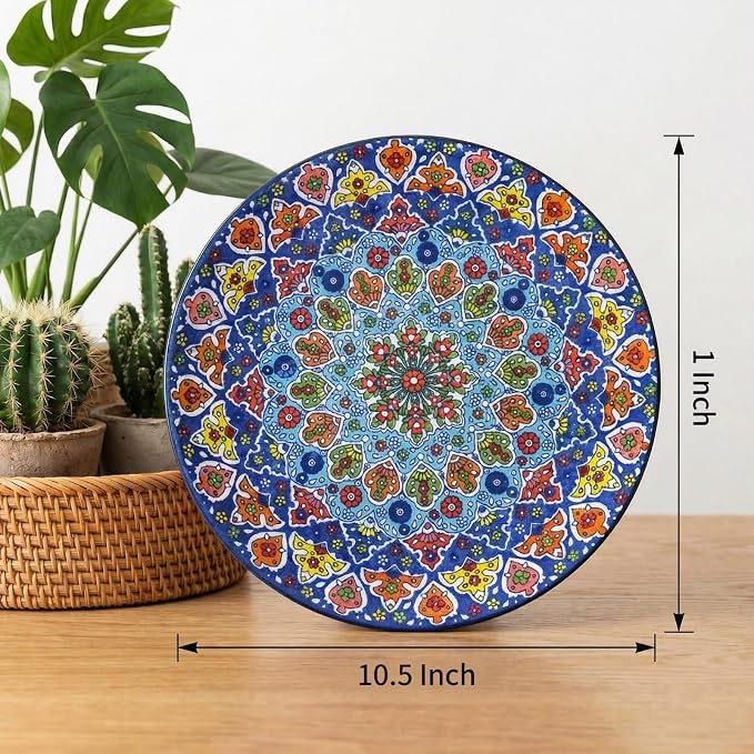 glowworm Dinner Plates, 10.5 Inch Ceramic Plates Set of 6 for Steak, Snacks, Pizza, Cake, Colorful Serving Dishes for Kitchen Decor Gift, Microwave Dishwasher Safe, Bohemian