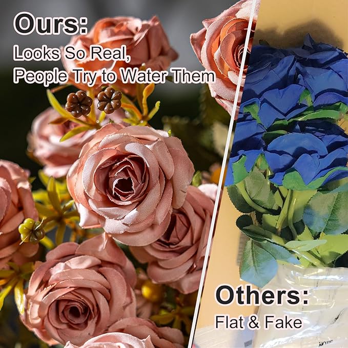 Artificial Rose Flowers for Outdoor 4 Bundles Rose Bouquet with Daisy Faux Flowers UV Resistant for Home Indoor Outside Garden Porch Window Box Balcony Yard Porch Fall Decor (Brown)
