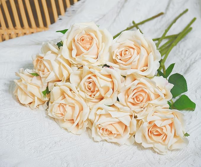 6 Pcs Silk Real Touch Latex Roses, Artificial Single Stem Big Bloom Faux Roses for Home Party Office Wedding Indoor Decor, Floral Arrangements, Table Centerpieces