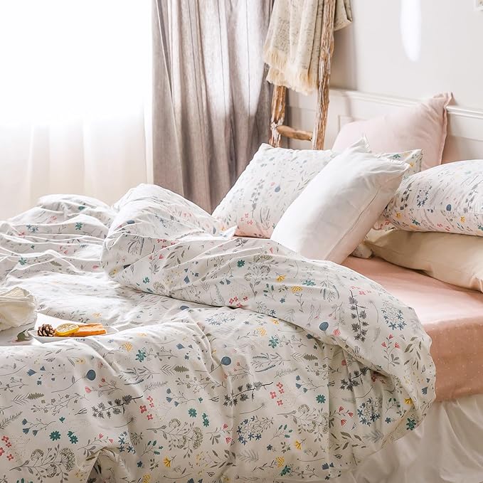 HighBuy Vintage Floral Comforter Set Queen Size Girl Cottagecore Queen Bedding Comforter Sets Aesthetic Flower Fluffy Ultra Soft Boho Style for Queen Bed Lightweight Bedding Set