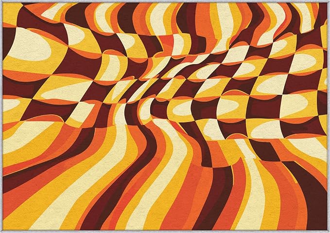 70s Retro Throw Rugs 2x3, Orange Brown Abstract Washable 2 x 3 Indoor Door Mat for Entryway, Bedroom, Kitchen, Low Pile Non Slip Stain Resistant, 70s Orange Home Decor & M827