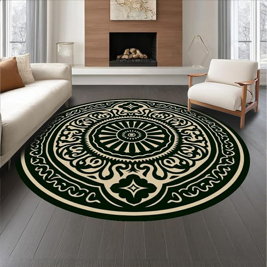 Flatwoven Area Rug 8 ft, Boho Medallion Ornate Symmetrical Accent, Non Slip, Stain Resistant, Washable High Traffic Area Rugs for Living Room, Bedroom Decor