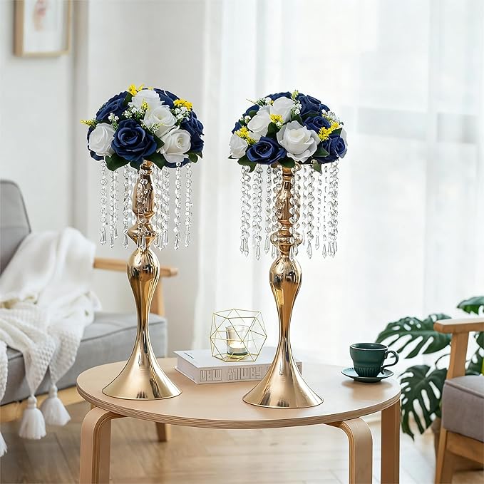 Flower Centerpieces for Wedding Tables: Wedding Table Decorations Navy Blue & White Flower Balls Centerpieces for Engagement Cerebration Party Center Pieces 6 Packs