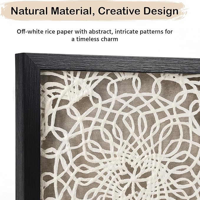 FOLKOR Black and White Framed Wall Art for Living Room, 12" Boho Home Decor Abstract Mandala Artwork, Handmade Rice Paper Shadow Box Art Accent for Housewarming Wedding Gift