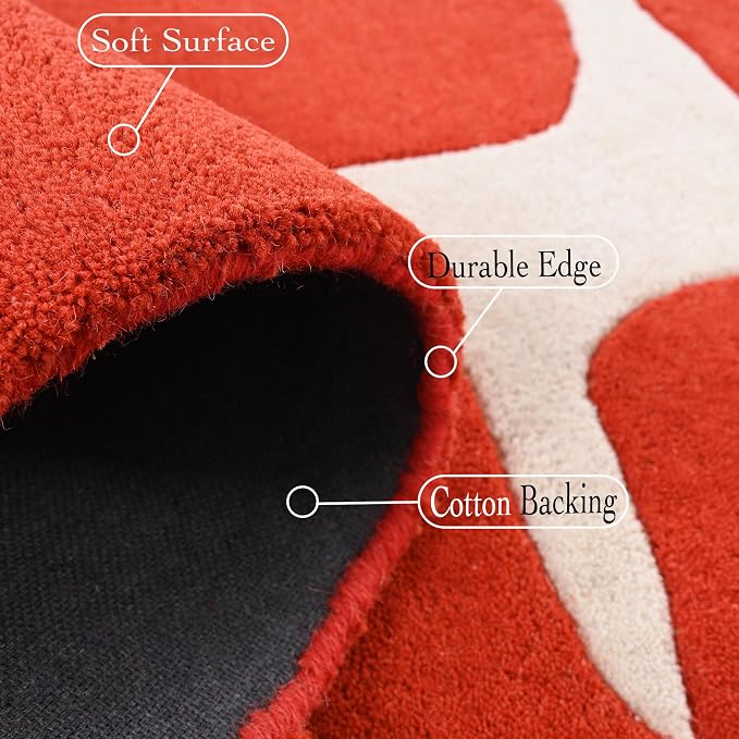 Restoration and Renovation Modern Wool Area Rug - Contemporary Abstract Geometric Design, Thick & Soft Hand-Tufted Carpet - Ideal for Indoor Decor in Living Room, Bedroom (Poppy, 3' x 5')