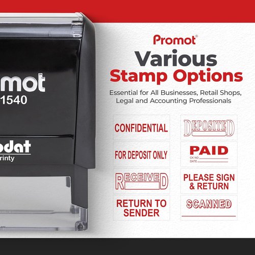 Promot Paid Stamp - Self-Inking Office Stamp with Check Number & Date | Red Ink Rubber Stamp