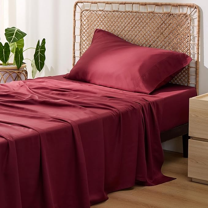 Bedsure Cooling Sheets Twin XL, Rayon Derived from Bamboo, Breathable & Soft Twin XL Sheet Sets, Deep Pocket Up to 16 Inches, Hotel Luxury Silky Dorm Bedding for Hot Sleepers, Burgundy