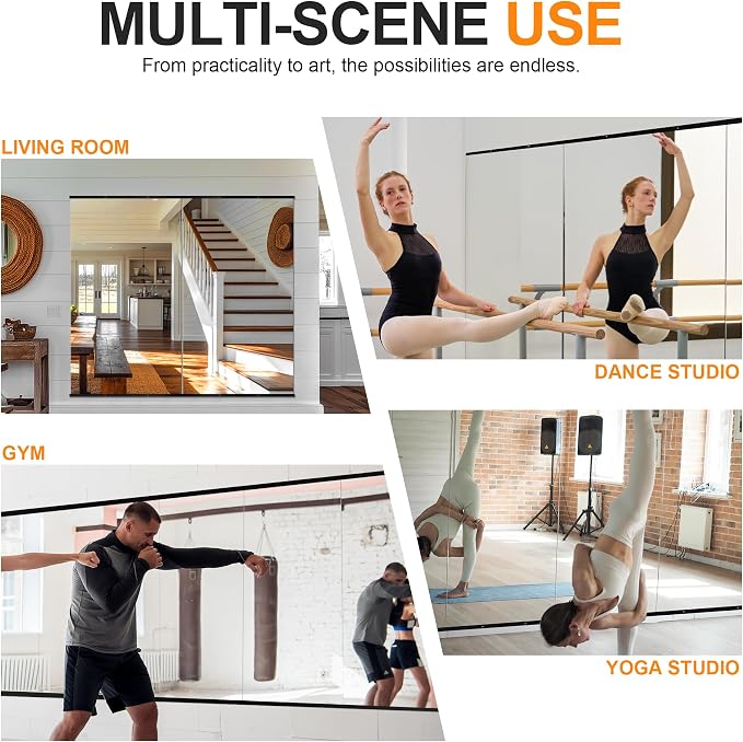 Delma Home Gym Mirror, 48''x28''x2PCS Black Wall Mounted Large Frameless Tempered Glass Wall Mirror for Home Gym, Garage, Bedroom, Bathroom