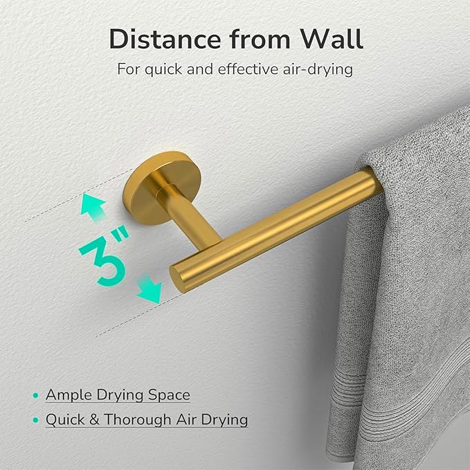 USHOWER Brushed Gold Towel Bar, 24-Inch Towel Racks for Bathroom Wall-Mounted, SUS304 Stainless Steel Towel Rod (Total Length 26-Inch)