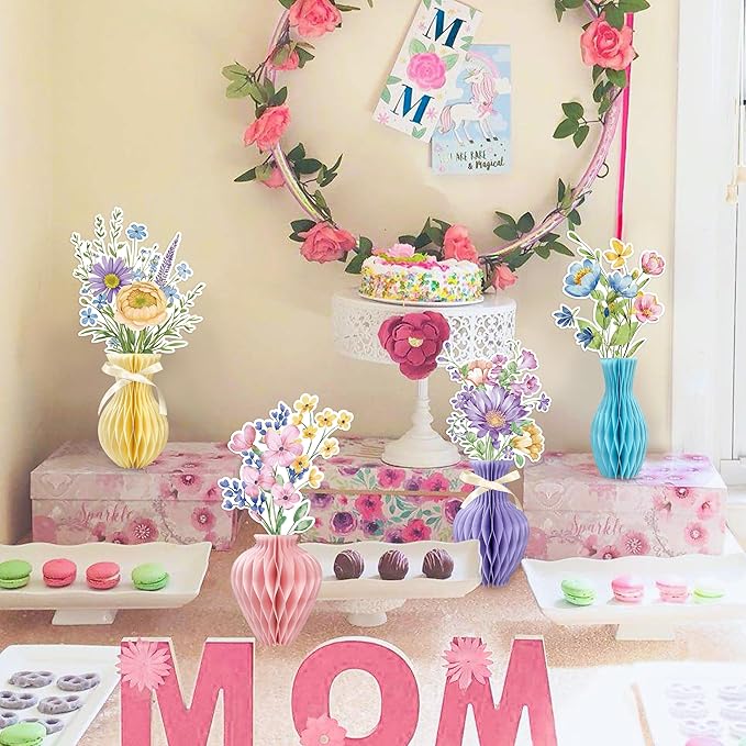 12PCS Wildflower Honeycomb Centerpiece Table Decorations Flower Centerpieces for Tables Wildflower Party Decorations for Birthday Baby Shower Wedding Spring Mothers Day Graduation Garden Party