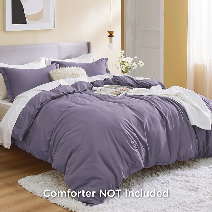 Bedsure Duvet Cover Queen Size - Soft Double Brushed Bedding Set for Kids & Adults, Zipper Closure, 3 Pieces, Includes 1 Duvet Cover (90"x90") & 2 Pillow Shams, NO Comforter, Grayish Purple