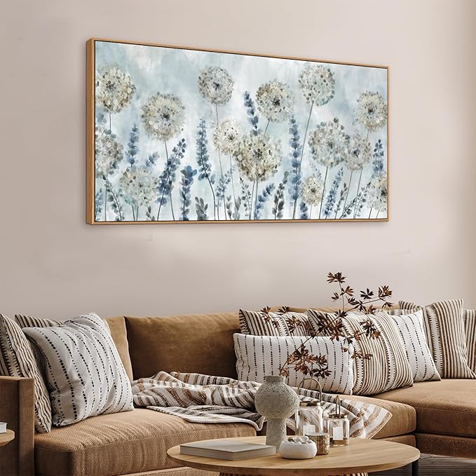 VEAEE Farmhouse Canvas Wall Art - Flowers Dandelion Wall Pictures,Living Room Decor,Nature Artwork Prints Abstract Grass Paintings for Bedroom Home Office Decoration 24"x48"