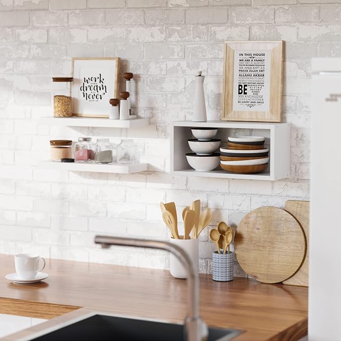RICHER HOUSE White Floating Shelves Set of 3, Modern Bathroom Shelves Wall Mounted Shelves for Wall Decor, Over Toilet White Wall Shelves for Bathroom Bedroom, Living Room, Kitchen