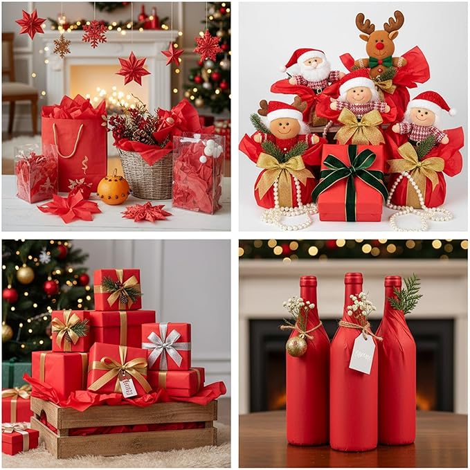 Qilery 500 Sheets Christmas Red Tissue Paper Bulk for Gift Bags 20 x 30 Inch Acid Free Wrapping Paper Sheets for Christmas Decoration DIY Crafts, Packing Supplies for Moving, Wedding Party