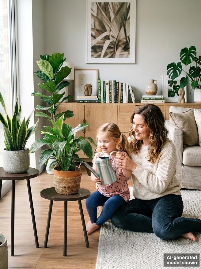 Plant Stand Indoor Tall: Corner Wood Plant Stand 2 Pack Mid Century Modern Decor - Small Round Plant Table for Indoor Plants - Outdoor Plant Holder for Patio Living Room Bathroom Office (Grey Wood)