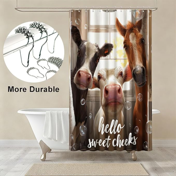 Cute Animals Shower Curtain Funny Farm Cow Horse Shower Curtains for Bathroom Waterproof Fabric Bath Curtain Decor with Hooks