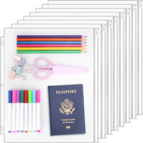 Antner 8-Pack Clear Binder Pockets - Waterproof PVC Document Organizers for 3-Ring Binders