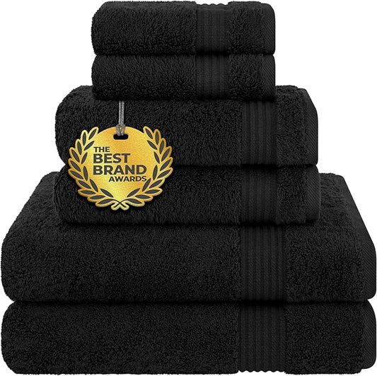Cotton Paradise 100% Cotton Turkish Towel Set, Soft Absorbent Quick Dry, 6 Piece Towel Set, Coal Black