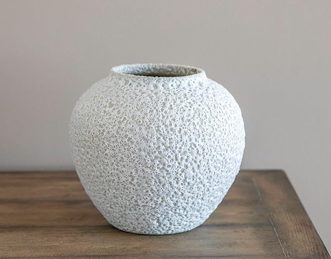 CozyWel White Ceramic Vase Flower Vase, Big Textured Round Vase for Centerpieces, Kitchen, Living Room, Bedroom Decor Gifts