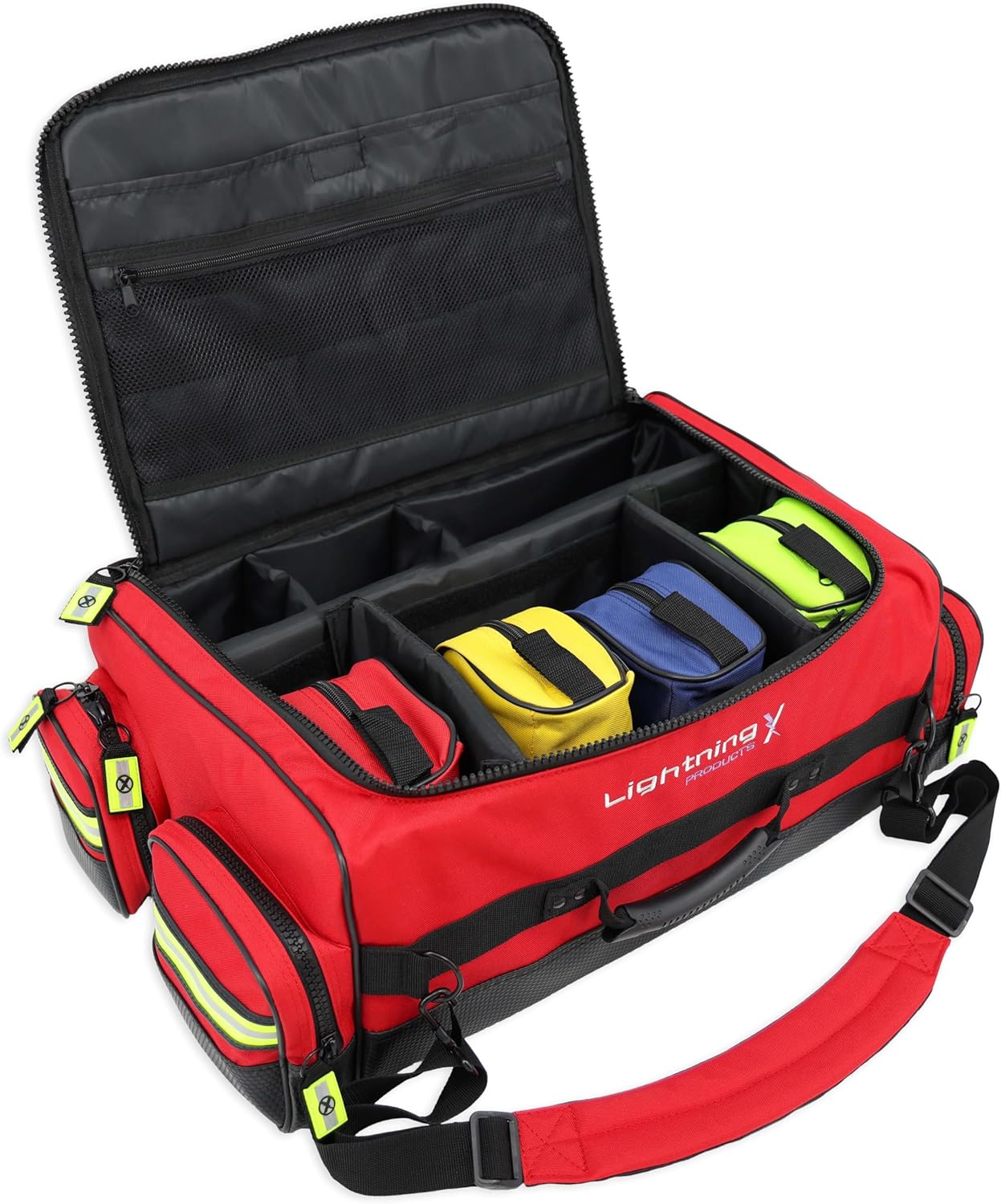 Lightning X X-Tuff Modular Oxygen Trauma Bag - Removable Organizer Pouches for EMS/EMT | Red