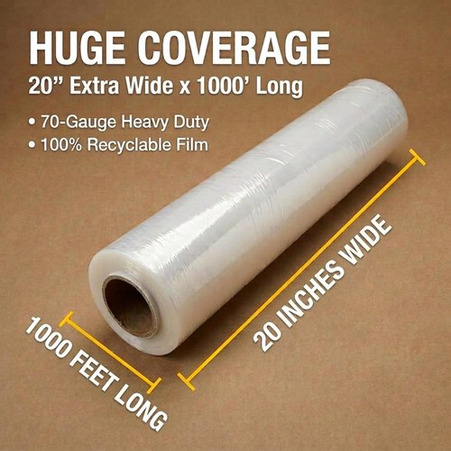 BOX USA Stretch Wrap - Extra Wide 20-Inch Clear Plastic Film Roll with Handles | 1000 ft for Shipping & Moving