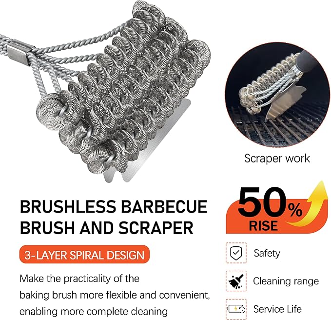 Grill Brush Scraper Bristle - 18" Stainless Grill Grate Cleaner Brush, Safe BBQ Brush for Grill - for Porcelain/Weber Gas/Charcoal Grill,