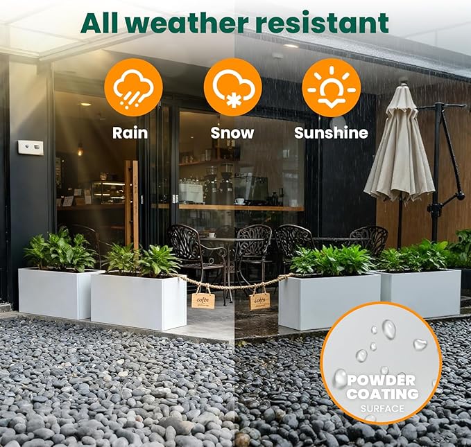 White Steel Rectangular Planter Metal Outdoor Indoor Planter Box 31.5" L x 16" W x 16" H Galvanized Steel Large Rectangle Planters Modern Commercial Residential for Trees Patio Yard Garden