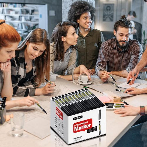 SFAIH Black Permanent Markers - Quick Drying Fine Point for School & Office | Durable Waterproof Ink