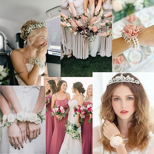 Floral Tape and Boutonniere Kit with Green Floral Tape, Floral Wire, Boutonniere Flower pin, Wire Cutter and Elastic Pearl Wrist Corsage Bands for Bouquet Supplies
