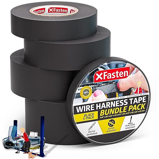 XFasten Wire Harness Tape, 250 Feet Total (5-Set Width), High Temp Wiring Loom Harness, Self-Adhesive Felt Cloth Electrical Tape for Automotive Engines, Noise Dampening, and Cable Protection