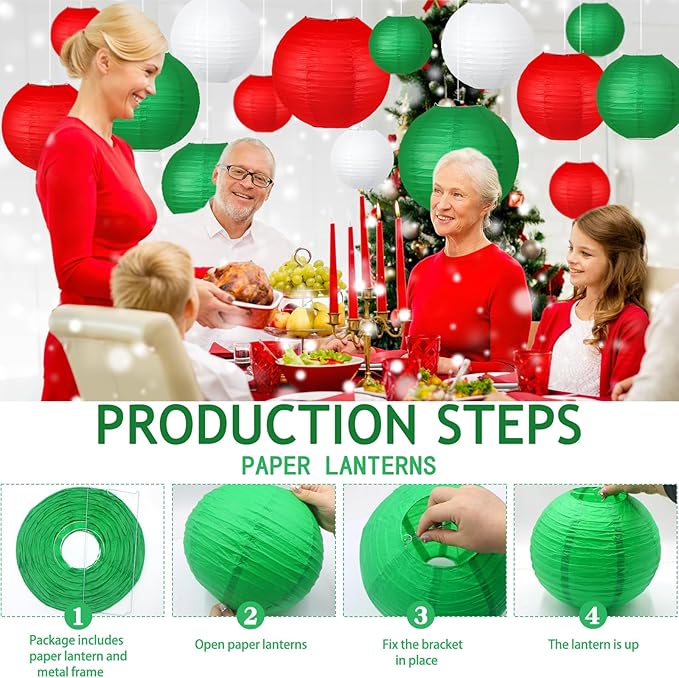 Christmas Party Decorations, Red White Green Hanging Paper for Xmas Party New Year's Eve Christmas Theme Birthday Italian Party Decor Yard Garden，15pcs