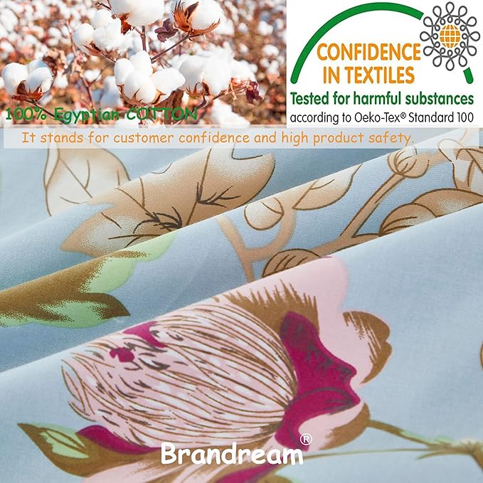 Brandream Floral Bedding Botanical Flower Farmhouse King Size Sheets Set Luxury Bedding Collections 800 Thread Count 100% Egyptian Cotton Deep Pocket, 4 Piece Blue