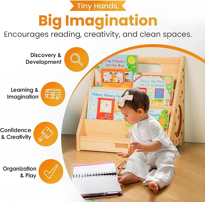 Montessori Baby Bookshelf, Front-Facing Wooden Kids & Toddler Bookshelf, Nursery Book Organizer for Playroom
