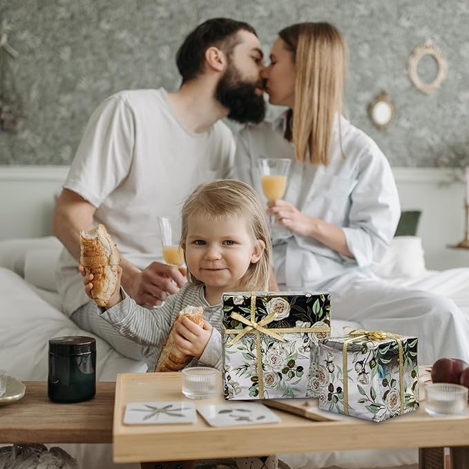 Altarho Wedding Wrapping Paper Roll - 17 Inch x 33 Feet - Silver White Floral with Metallic Foil Design Perfect for Mothers Day Wedding Bridal Shower Spring Birthday Summer