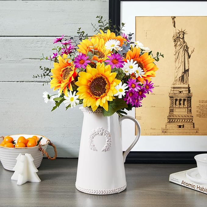 Sunflowers Artificial Flowers Bouquet, Fall Flowers Artificial for Decoration, Silk Flower Arrangements, Fake Sunflowers for Wedding Floral Arrangement Farmhouse Decor Cemetery Flowers -Yellow