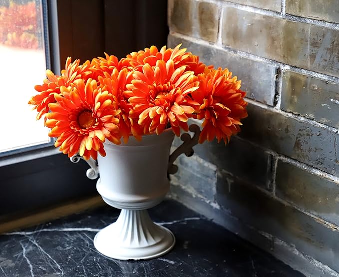 TOPIA Artificial African Daisies Flowers African Daisy Silk Flowers Artificial Gerbera Daisies Pack of 10 (Orange)